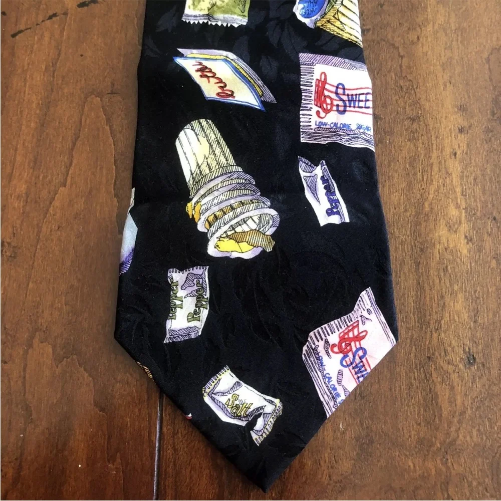 Nicole Miller Sweet & Low Relish Soy Sauce Condiment Silk Tie Vintage 90s 1993
